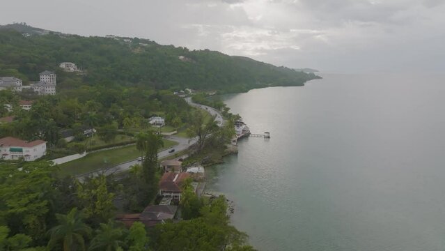 Aerial view of Montego Bay with a cloudy sky in Saint James, Jamaica.