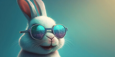 Easter bunny with sunglasses. Funny rabbit close up. Generative AI