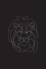 One line Lion. Single line lion art. Black and white colors. Line drawing illustration
