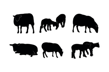 Collection of black silhouettes sheeps