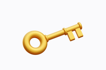 3d Vintage golden key. Business key of success. Isolated 3d object on a white background