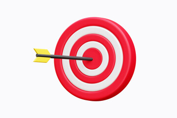 3d Business goal. Dart arrow hit the center of the target. Business finance target goal. Isolated 3d object on a white background