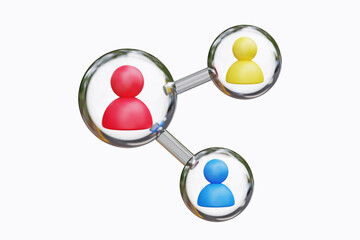 3d Networking people. People connect in the glass ball. Isolated 3d object on a white background