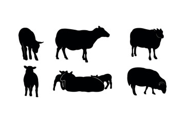 Collection of black silhouettes sheeps