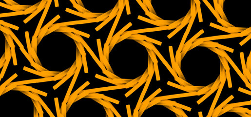 Seamless yellow circular swirl pattern design on black background 