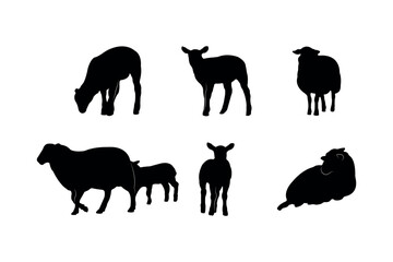 Collection of black silhouettes sheeps