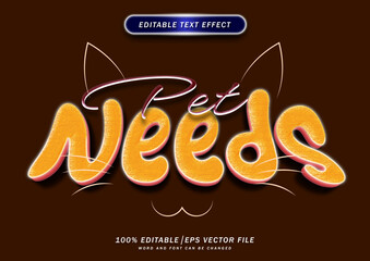Cute pet needs text style effect. editable font effect. 3d cartoon vector design.