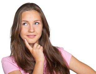 Fototapeta premium Close-up portrait of young woman isolated on white background