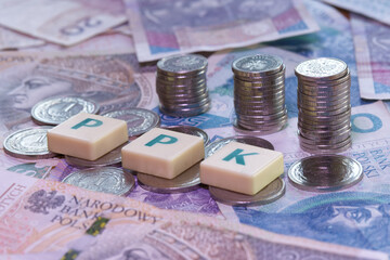 PPK ( Pracownicze Plany Kapitałowe letters on polish zloty banknotes. PPK is a Employee Capital...