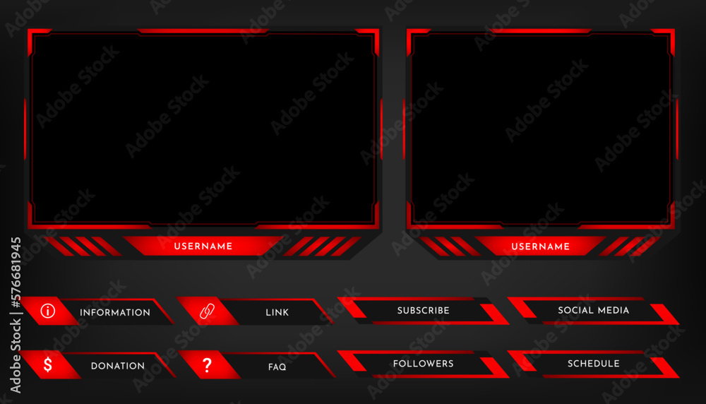 Wall mural twitch stream panel overlay template. digital streaming screen interface. live video stream. vector