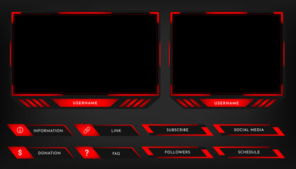 Twitch stream panel overlay template. Digital streaming screen interface. Live video stream. Vector