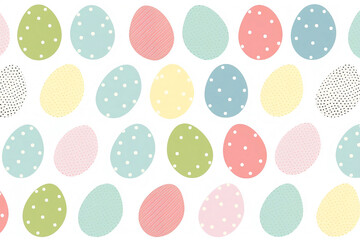 Easter eggs pattern illustration on a white background, pastel colors, cute egg drawing. Generative AI