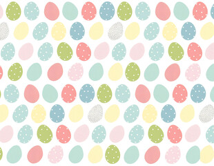 Easter eggs pattern illustration on a white background, pastel colors, cute egg drawing. Generative AI