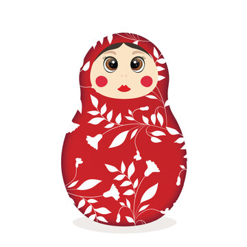recommend clip art: Russian Matryoshka. Traditional Russian folklore dolls with big eyes and lips. Babushka doll with hohloma, traditional painted floral pattern. Hand drawn vector illustration