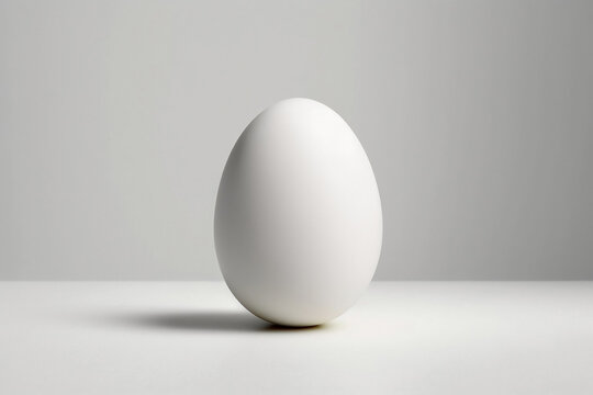 One white easter egg standing on light background. Generative AI © Alena Matrosova