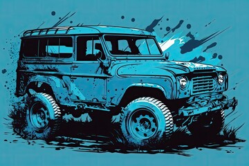 Obraz premium An old school off road vehicle drawing. Generative AI