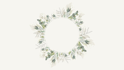 Obraz premium Abstract background with space for text with green leaves and branches in watercolor style. Vector