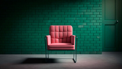 Pink chair against a gray brick wall . Generative AIenerative AI