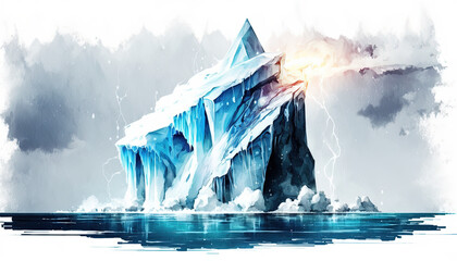 Iceberg with lightning - Watercolor - Generative AI Art