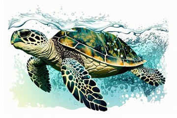 a submerged Hawksbill sea turtle. Generative AI