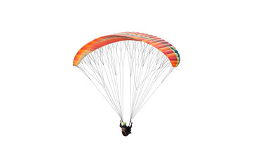 Bright colorful parachute on on transparent background, isolated. png file. Concept of extreme...