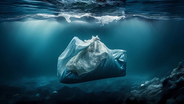 Ocean and garbage. Polluted environment. Generative AI.