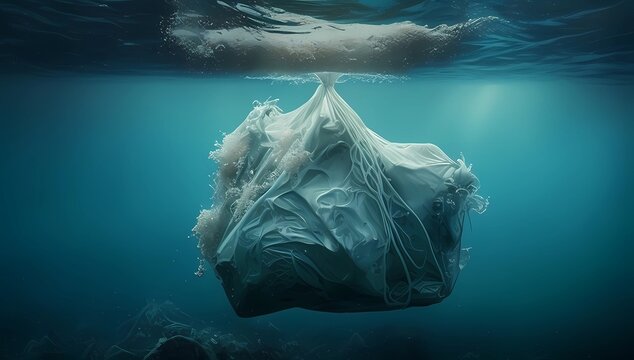 Ocean and garbage. Polluted environment. Generative AI.