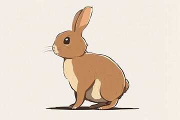 Fototapeta premium Young brown rabbit, likely an Easter bunny, standing erect on its hind legs on a white background. Bunny bunny isolated on white. Beautiful creature of the wild, with large, sparkling eyes. Imagined a
