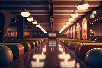 bowling hall with a bright retro atmosphere - obrazy, fototapety, plakaty