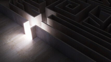 encountering enigmas and discovering,A maze of adventures,getting lost and finding a way out,3D rendering - obrazy, fototapety, plakaty