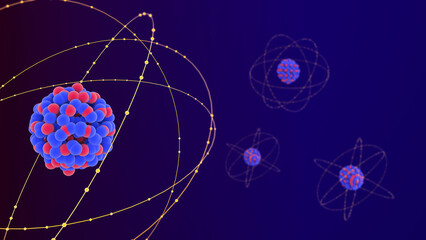 atomic structure consisting of protons, neutrons and electrons.Scientific of atom,3d rendering,Quantum Technology