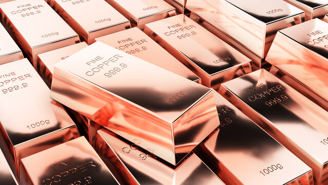 Copper bars 1000 grams pure Copperbusiness investment and wealth concept.wealth of Copper,3d rendering