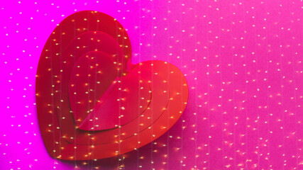 Background with one paper heart origami with festive lights