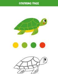 Color cute cartoon green turtle. Worksheet for kids.
