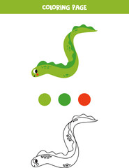 Color cute cartoon sea eel. Worksheet for kids.