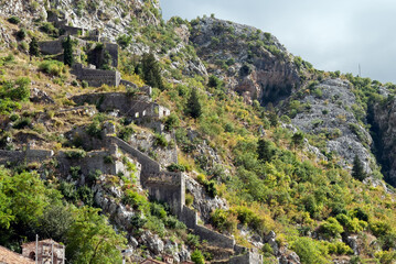 Fototapeta na wymiar Ancient citadel on the mountain of Kotor, Montenegro