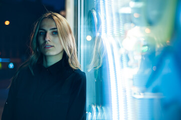 woman portrait. City night lights