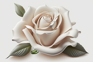 Petals of a white rose on a white backdrop. Generative AI