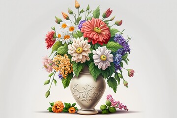 A beautiful bouquet of flowers in a vase for a holiday. On a white background.