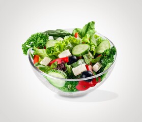 Fresh tasty salad with vegetables in bowl