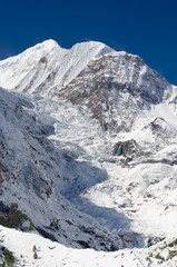 Fototapeta na wymiar View of the Annapurna massif from Manang. Annapurna Circuit trekking trail.