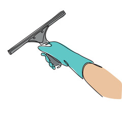 Scrapers. Window cleaner with a rubber nozzle. Drawing with one line. Vector illustration isolated on a white background.
