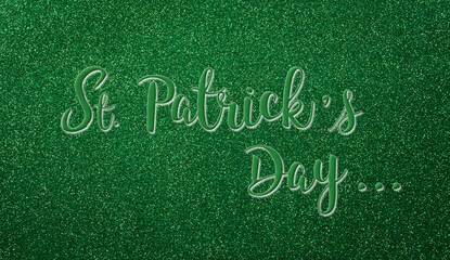 Fototapeta na wymiar Happy St Patrick's Day decoration background concept made from green glitter paper and the text.