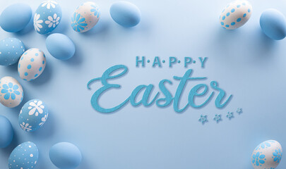 Happy easter! Colourful Easter eggs on pastel background. Decoration concept for greetings and presents on Easter Day celebrate time.