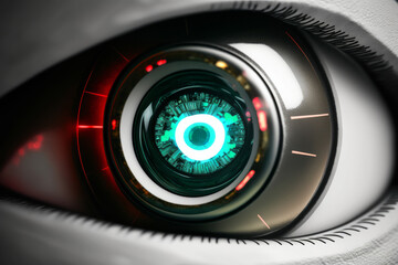 Close up of a robot eye. artificial intelligence. Generative ai
