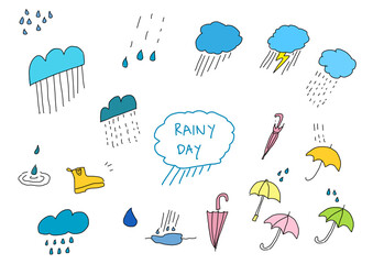 Rain icons set. Weather icon collection. Rainy day symbol set. Vector