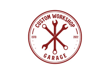 Vintage Retro Crossed Wrench Badge Emblem for Custom Garage Workshop Service Logo