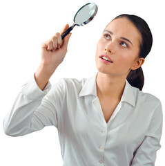 Woman Looking Through Magnifying Glass - Isolated