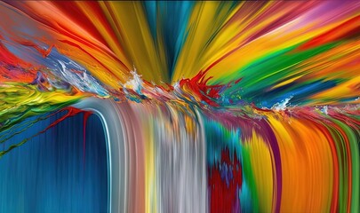  a painting of a rainbow colored waterfall with a black frame.  generative ai