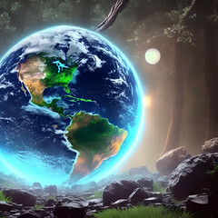 earth and moon - environment and planet earth illustration - earth background - Generative AI